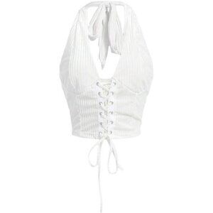 Women's Halter Corset Tops Lace Up White